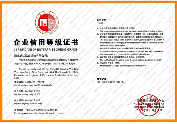 企业信誉等级证书